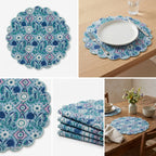 Blue & Teal Floral Quilted Placemats – 14” x 14”