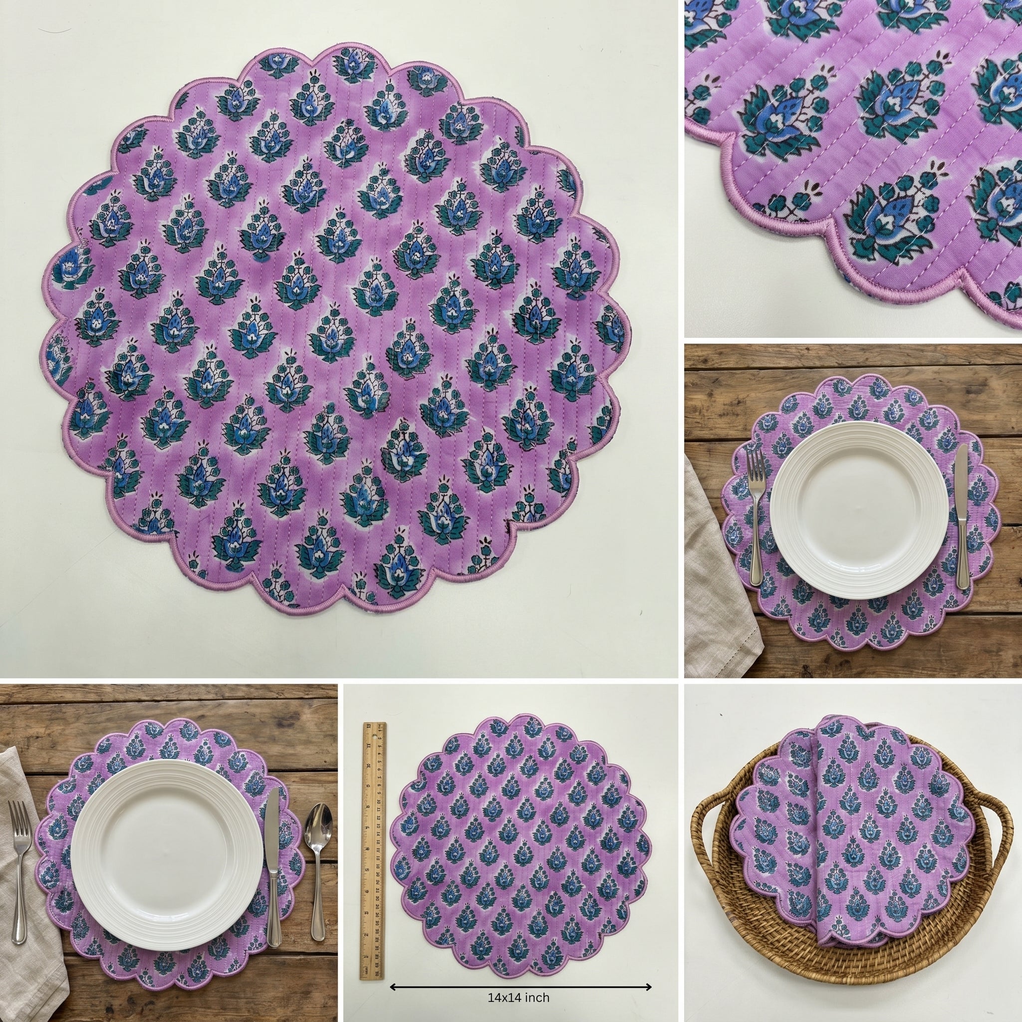 Lavender Floral Quilted Placemats – 14” x 14”