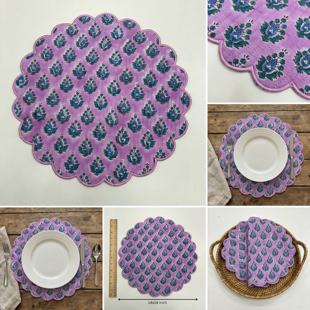 Lavender Floral Quilted Placemats – 14” x 14”