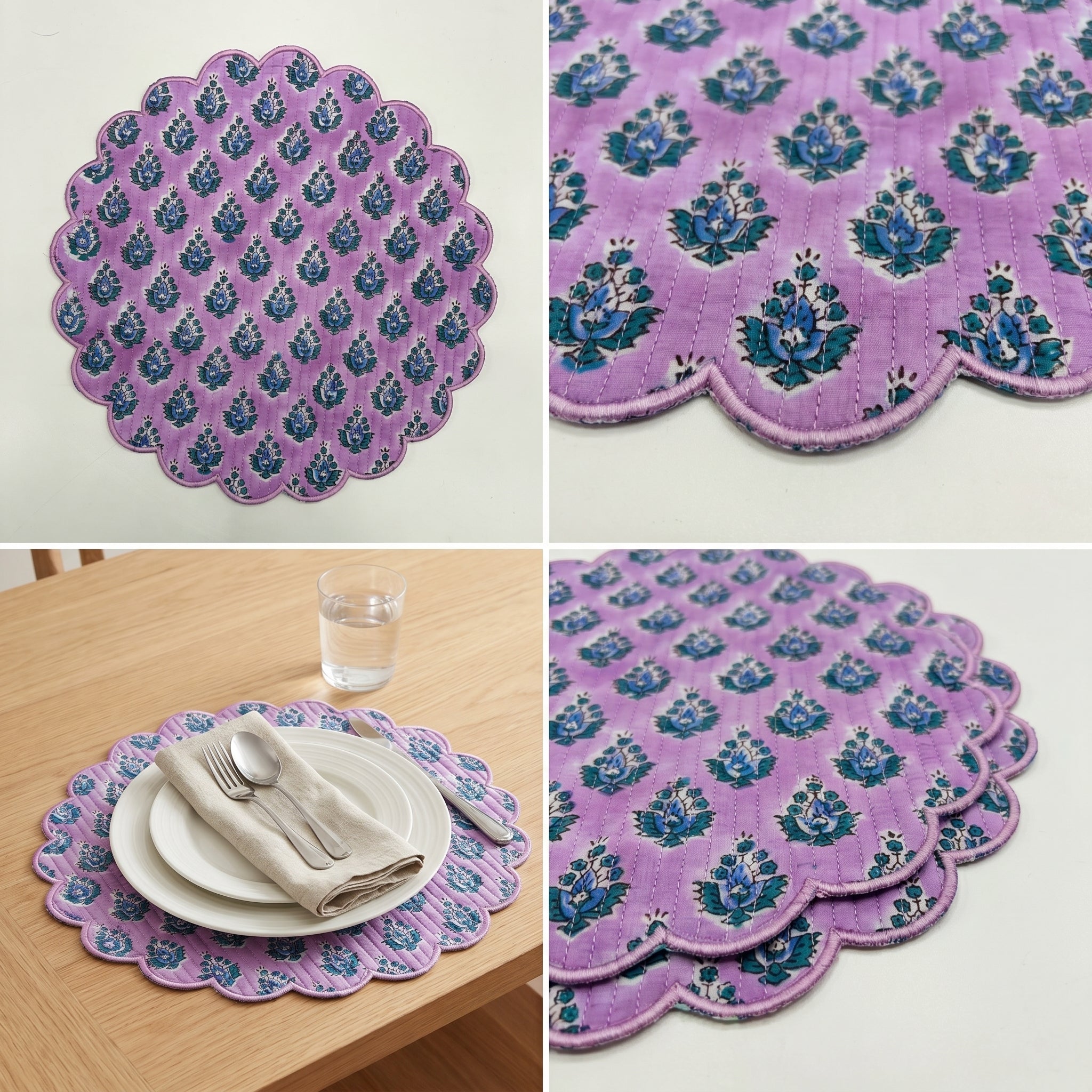 Lavender Floral Quilted Placemats – 14” x 14”