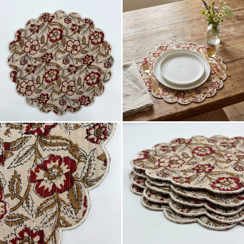 Classic Floral Quilted Placemats – 14” x 14”