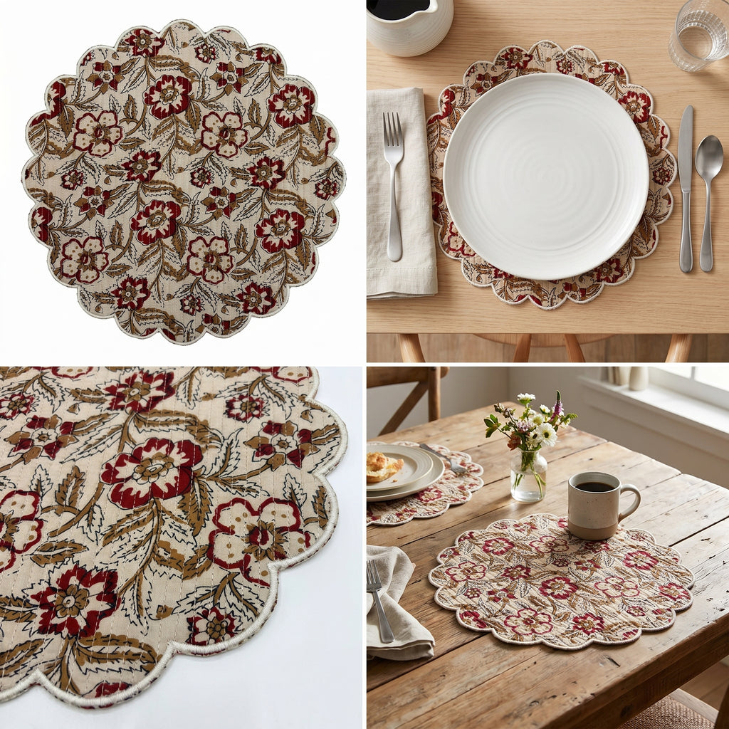 Classic Floral Quilted Placemats – 14” x 14”