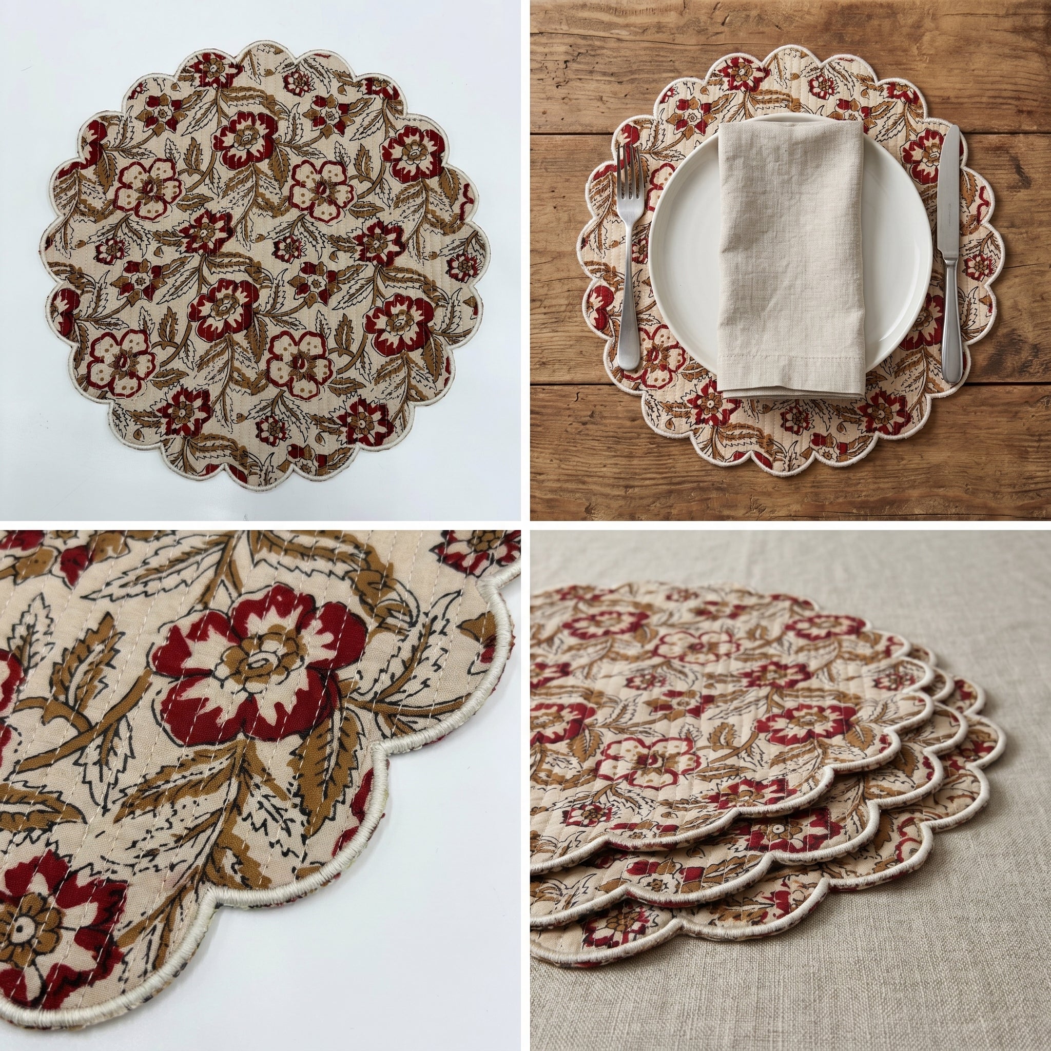 Classic Floral Quilted Placemats – 14” x 14”
