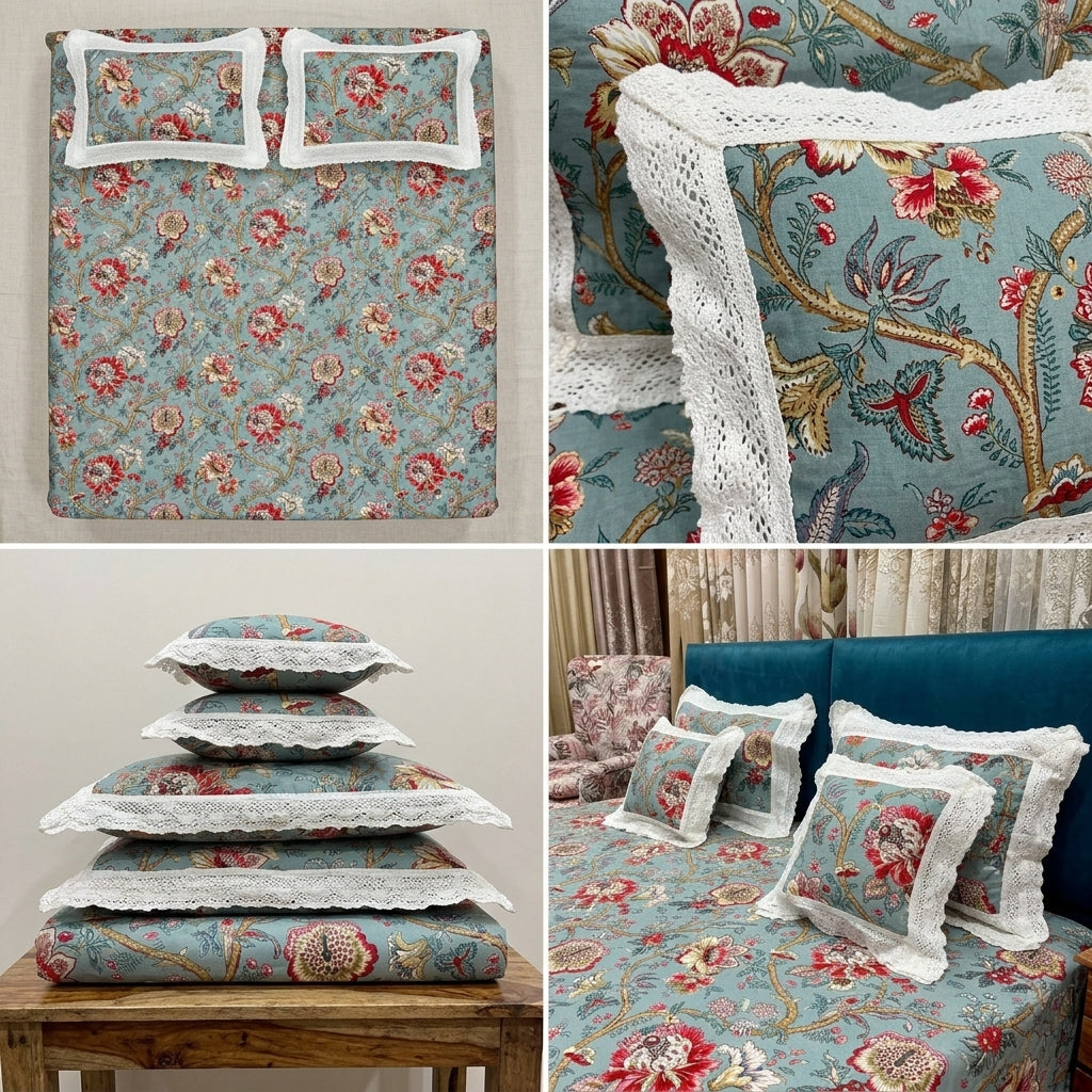 ✨  5 Piece King Size Bedsheet Set with Filled Cushions ✨