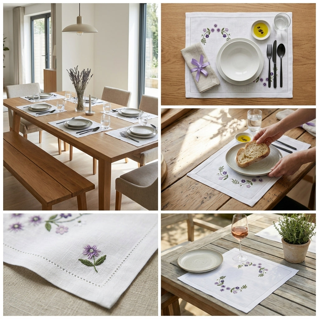 Luxury Embroidered Floral Table Mats – Set of 6