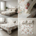 Floral King Size Bedsheet with Designer Lace Pillow Covers (108 x 108 Inches) Product Code:- 55B1099001250KEH