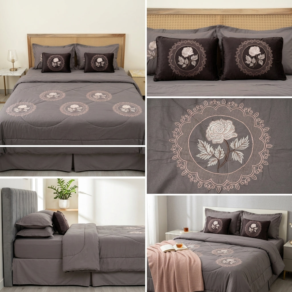 8 Pcs Hand Embroidered AC Comforter Set – King Size | Premium Cotton Fabric