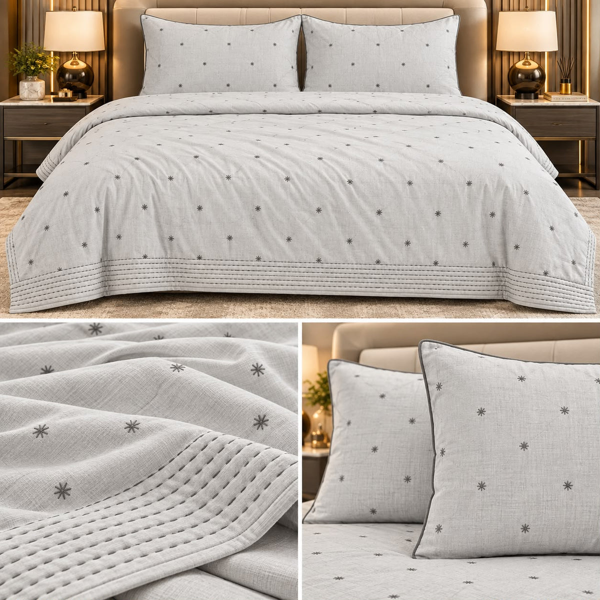 Linen Luxe Pure Cotton 4 Pcs King Comforter Set – Minimal Embroidered Design