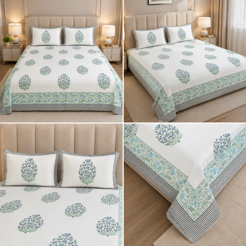 600 TC Percale Cotton Lily Design King Size Bedsheet – 108 × 108
