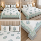 600 TC Percale Cotton Lily Design King Size Bedsheet – 108 × 108