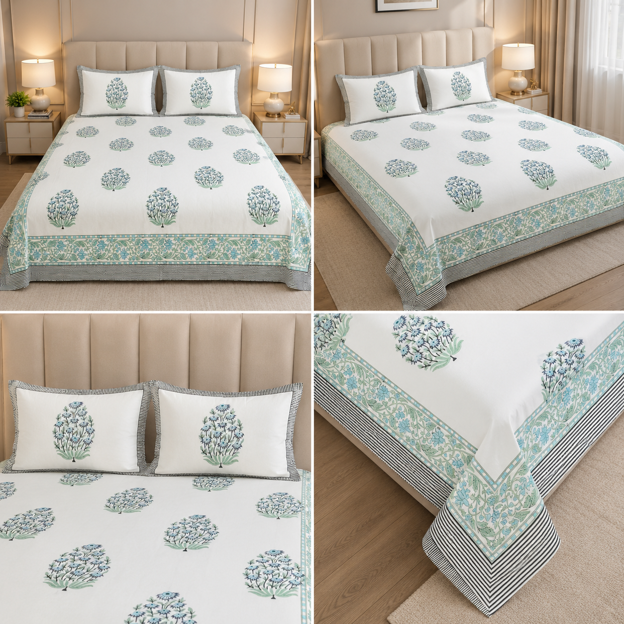 600 TC Percale Cotton Lily Design King Size Bedsheet – 108 × 108