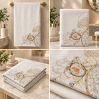 Botanical Sketch Cotton Bath Towel – Artistic Floral Print | 75 × 150 CM
