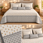 English Cottage Rose Luxury 9Pcs Quilted Bedcover Set – Floral & Gingham Collection
