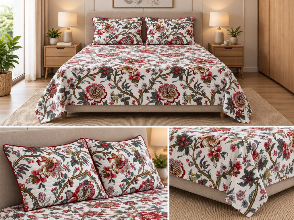 Premium Pure Cotton Bedsheet 90 × 108 Inches (7*9 Feet) Quilted Pillow Covers Product Code :- 55B75RKEH