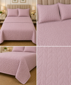 Plain King Size Quilted Bedcover with 2 Matching Pillow Covers – Elegant Leaf Stitch Design | Product Code :- 55B145RKEH