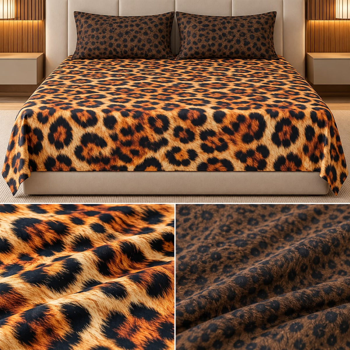Wild Safari Luxury Animal Print Thick Cotton Bedsheet Set – King Size 3 Pcs
