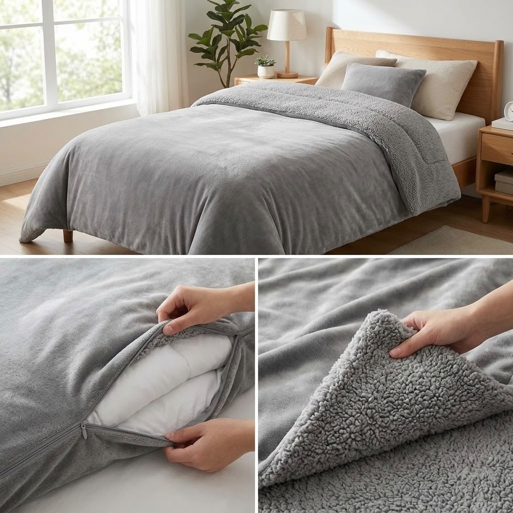 Luxury Sherpa Fleece Quilt Cover with Ultra-Soft Plush Finish – Single Bed