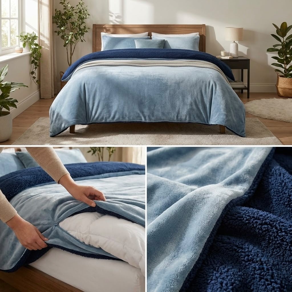 Premium Sherpa Fleece Quilt Cover with Luxurious Velvet-Soft Finish – Double Bed