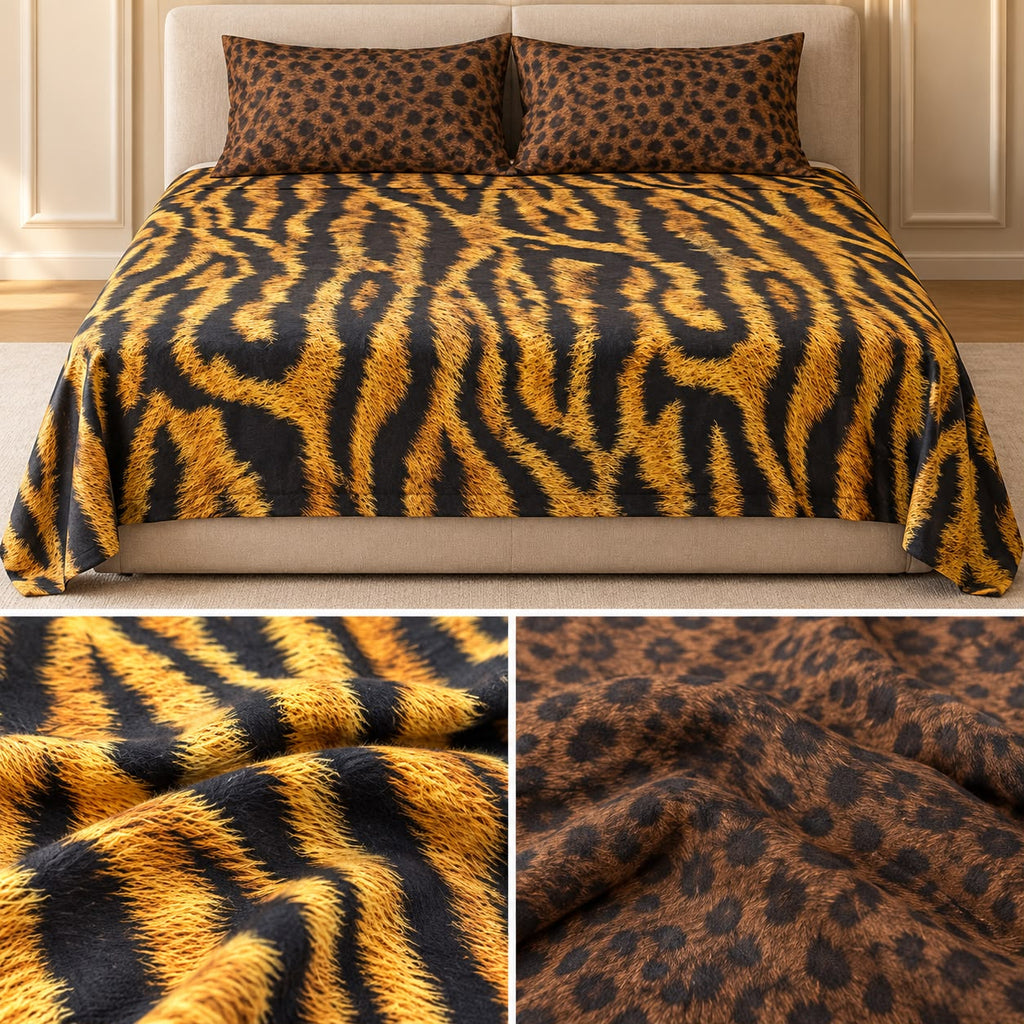 Wild Safari Luxury Animal Print Thick Cotton Bedsheet Set – King Size 3 Pcs