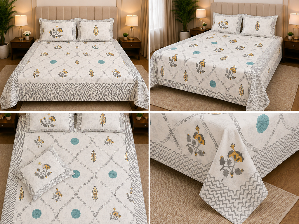 600 TC Percale Cotton Lily Design King Size Bedsheet – 108 × 108