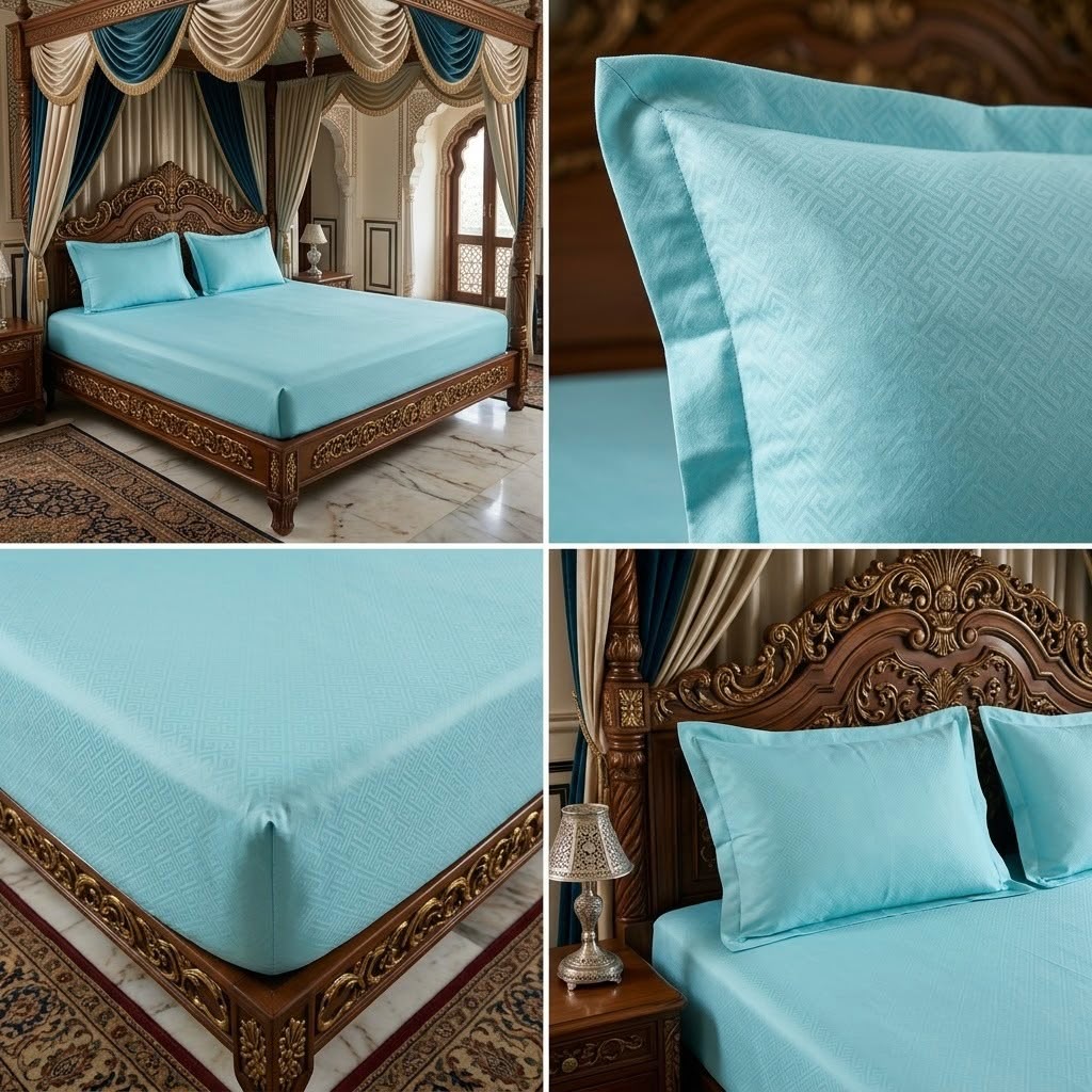 Luxe Weave Jacquard Fitted Bedsheet Set – Double Bed, 3 Pcs Set