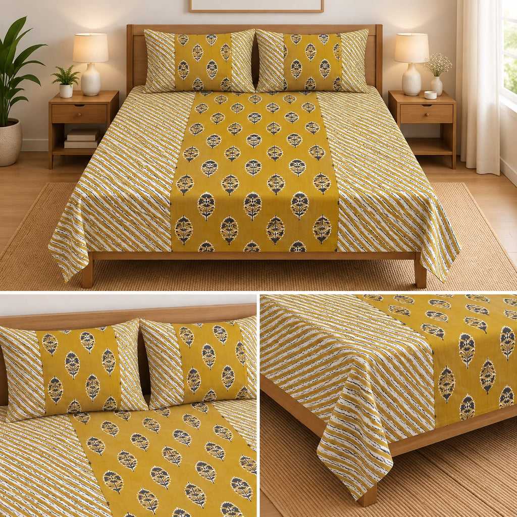 Jumbo Calcutta Phulkari Designs King Size Bedsheet Set (120 x 120 Inches) Product Code :- 55B145RKEH
