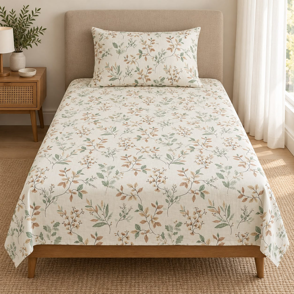 Printed Single Bedsheet Set – 2 Pcs (1 Bedsheet + 1 Pillow Cover) 100 % Pure Cotton