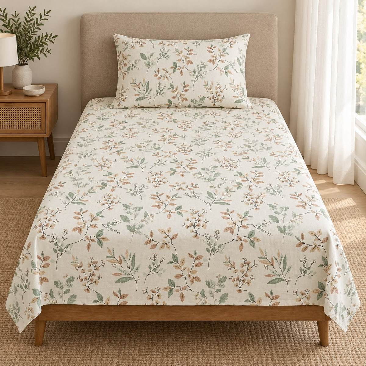 Printed Single Bedsheet Set – 2 Pcs (1 Bedsheet + 1 Pillow Cover) 100 % Pure Cotton