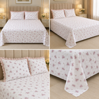 English Floral Print King Size Bedsheet with Lace Pillow Covers – 250 × 270 cm