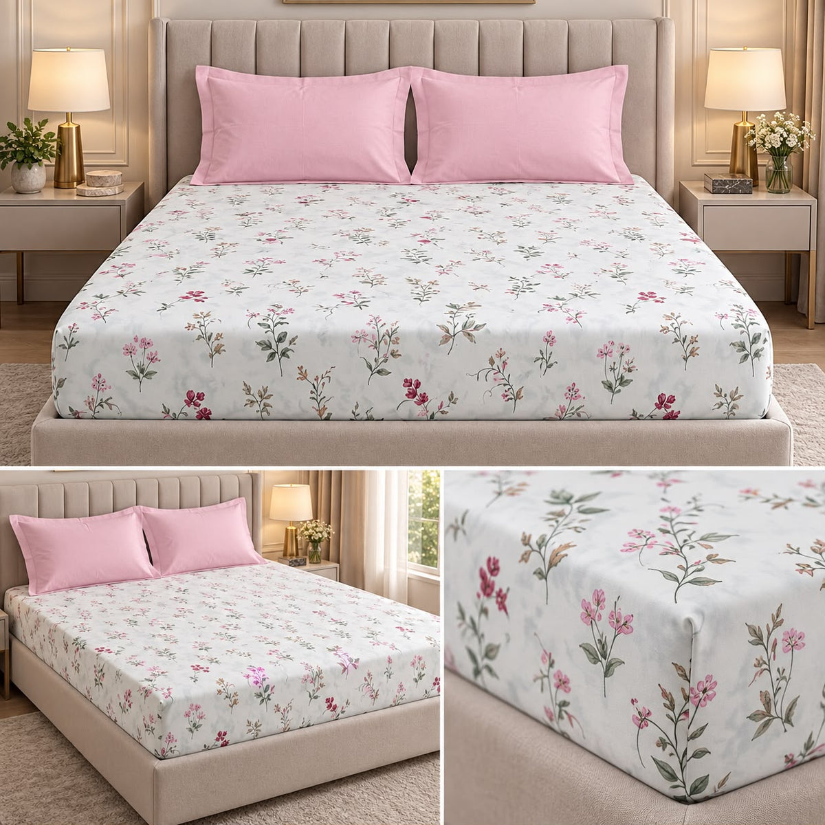 Wildflower Whisper 100% Pure Cotton Fitted Bedsheet Set