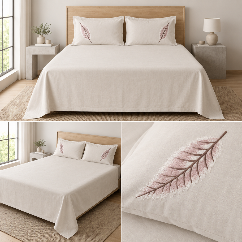Soft Thick Cotton King Size Bedsheet with Embroidered Pillow Covers