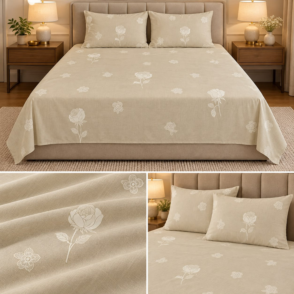 Premium Pure Cotton Elegant Printed Bedsheet Set – 3 Pcs