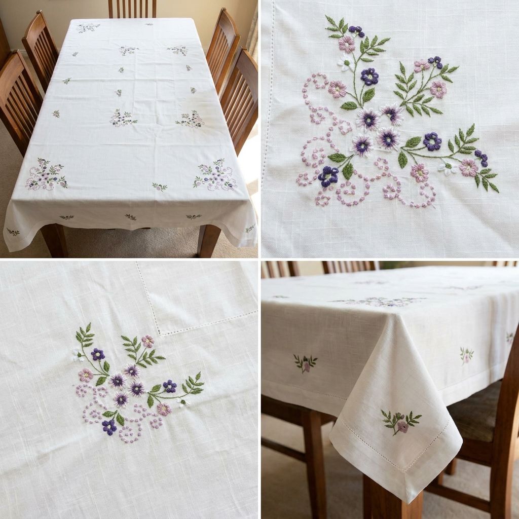 Victorian Weaves Embroidered Dining Table Cover – 6 Seater (60 x 90 Inch)