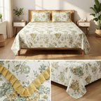 Pure Cotton Floral Bedsheet Set with Elegant Lace-Frilled Pillow Covers – King Size (108 × 108 Inches)