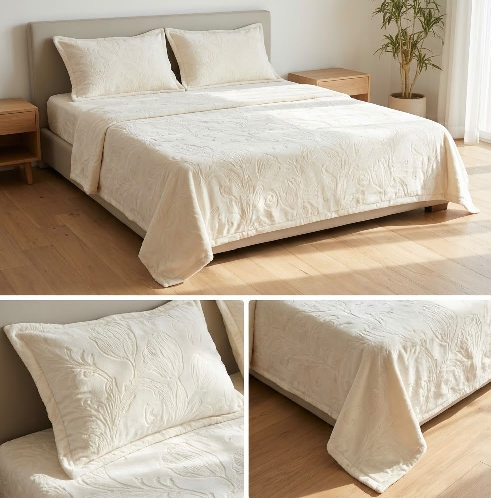 Embossed Winter Bedsheet Set – Ultra Soft & Cozy King Size (3 Pcs)