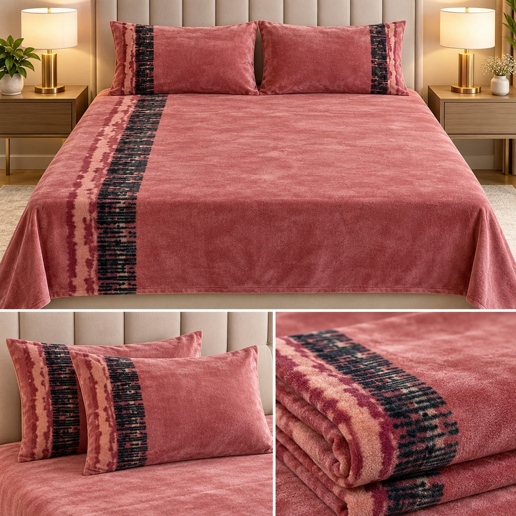 Ultra Soft Velvet Winter Bedsheet Set – Double Bed 3 Pcs