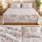 Premium English Botanical Floral Printed Bedsheet Set – King Size 3 Pcs