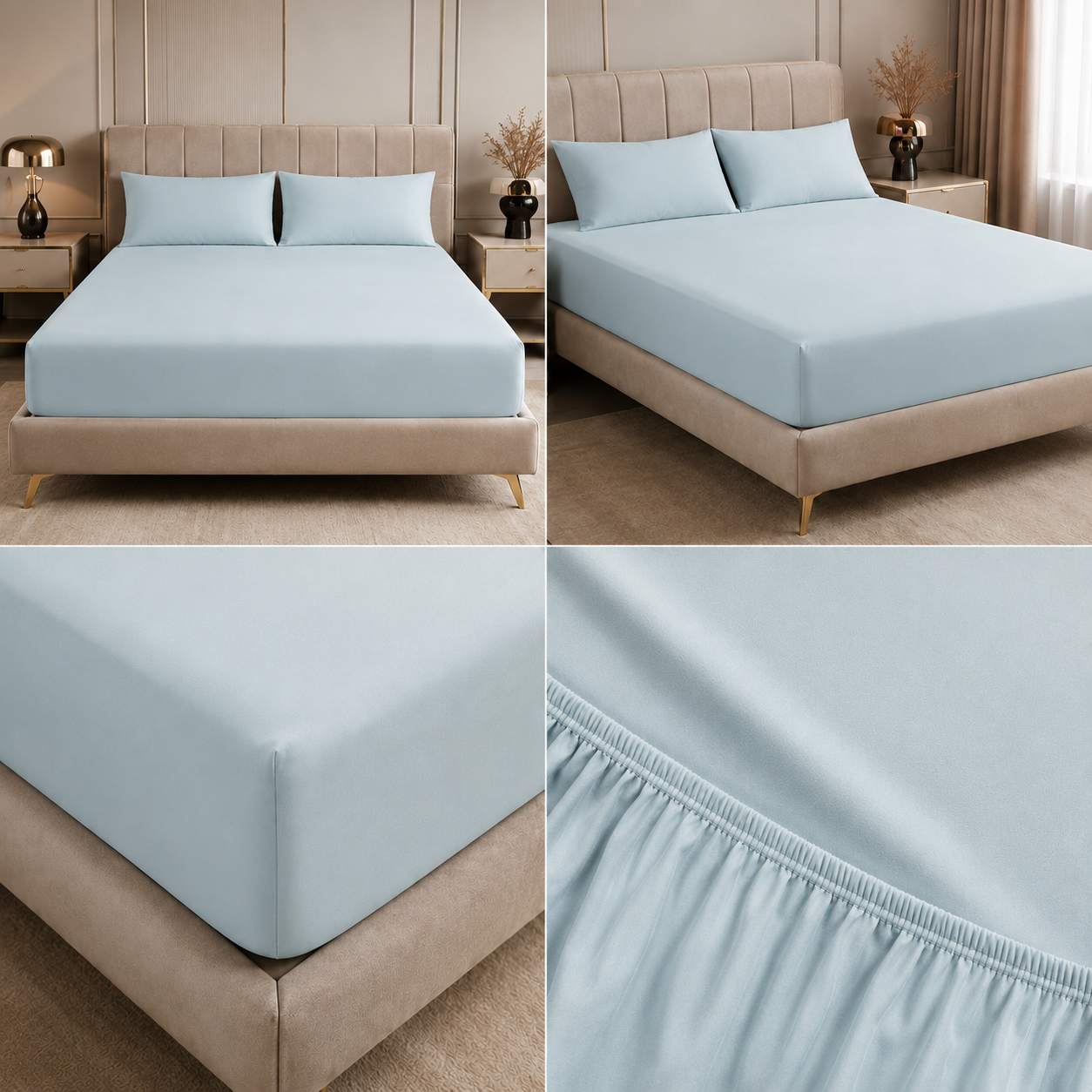 Pure Satin Cotton Plain Fitted Bedsheet – King Size 108×108 Inches | Soft & Smooth Luxury Bedding