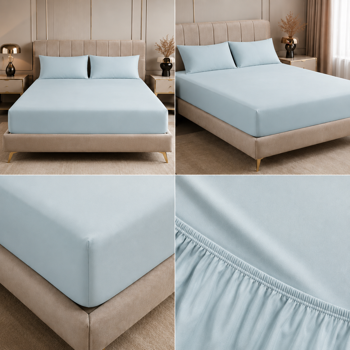 Pure Satin Cotton Plain Fitted Bedsheet – King Size 108×108 Inches | Soft & Smooth Luxury Bedding
