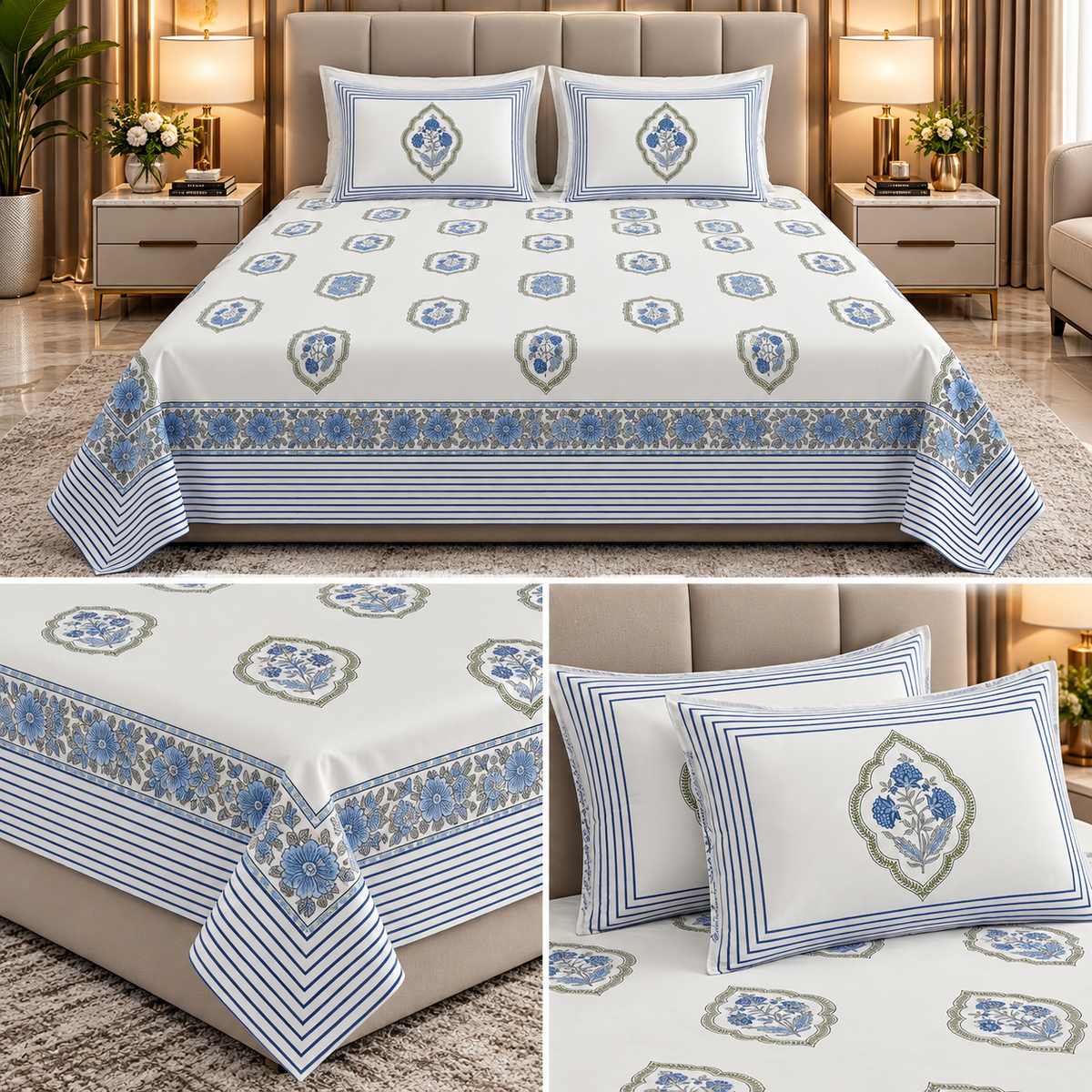 Meher Botanical Royale – 600TC Pure Cotton King Size Bedsheet Product Code :- 55B178RKEH