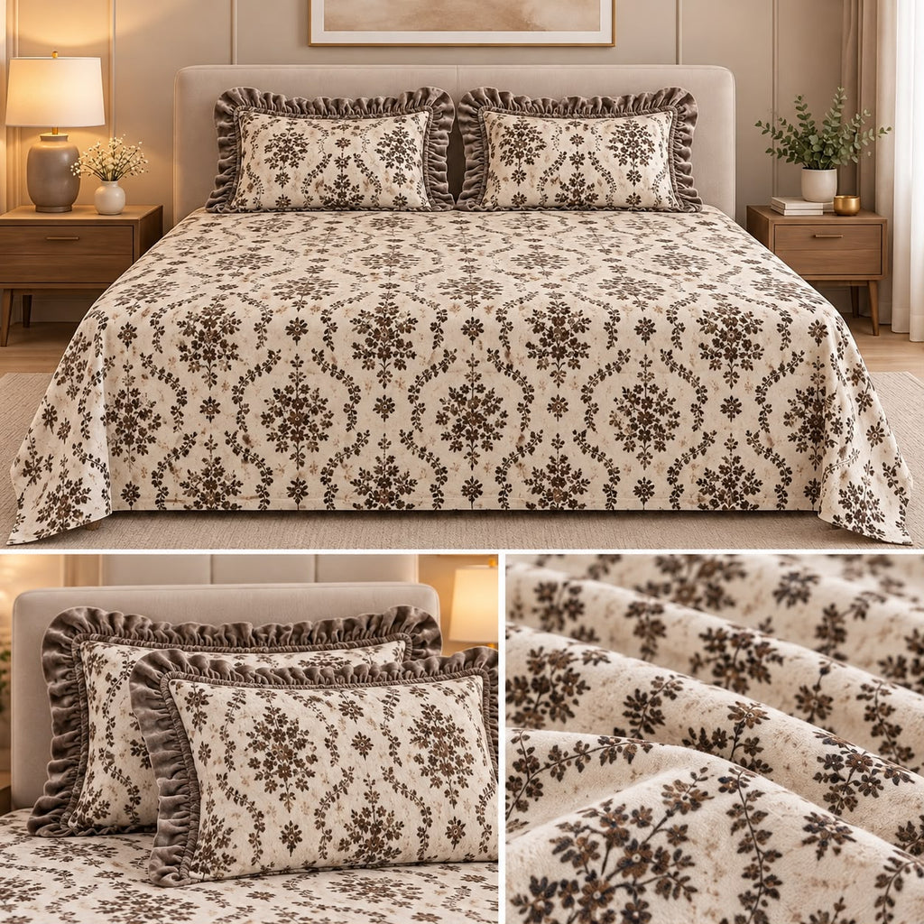 Vintage Bloom Premium Winter Bedsheet Set – 3 Pcs set Product Code :- 55B225RKEH