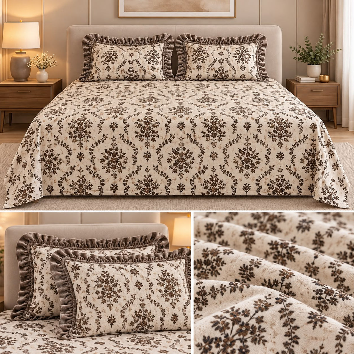 Vintage Bloom Premium Winter Bedsheet Set – 3 Pcs set Product Code :- 55B225RKEH
