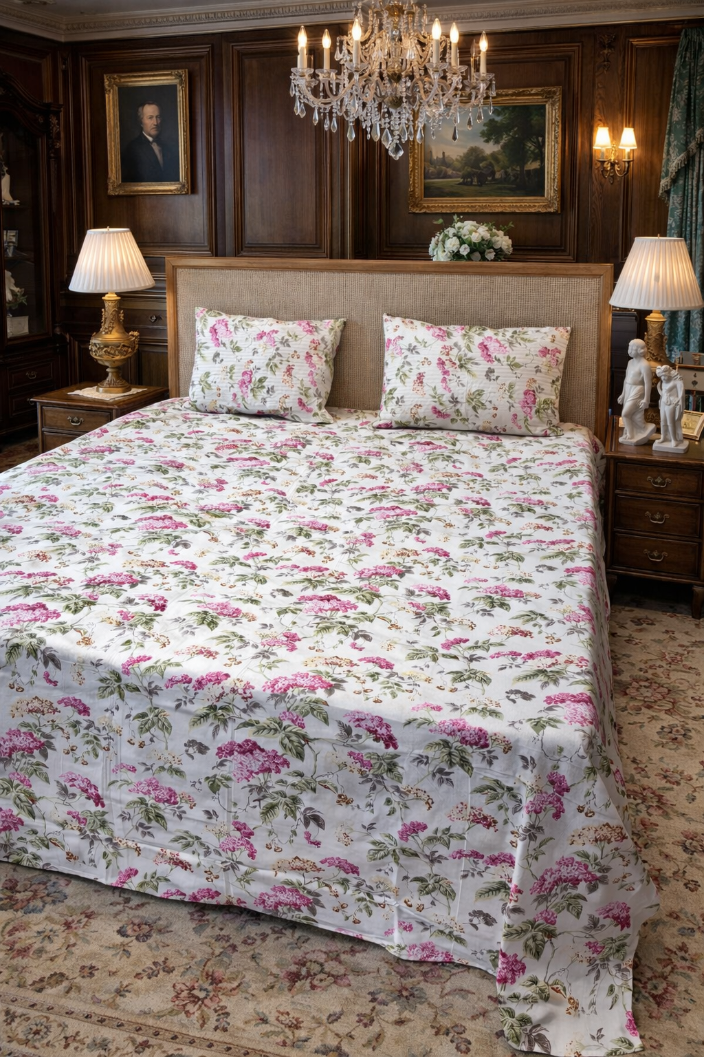 Premium Pure Cotton Bedsheet 90 × 108 Inches (7*9 Feet) Quilted Pillow Covers