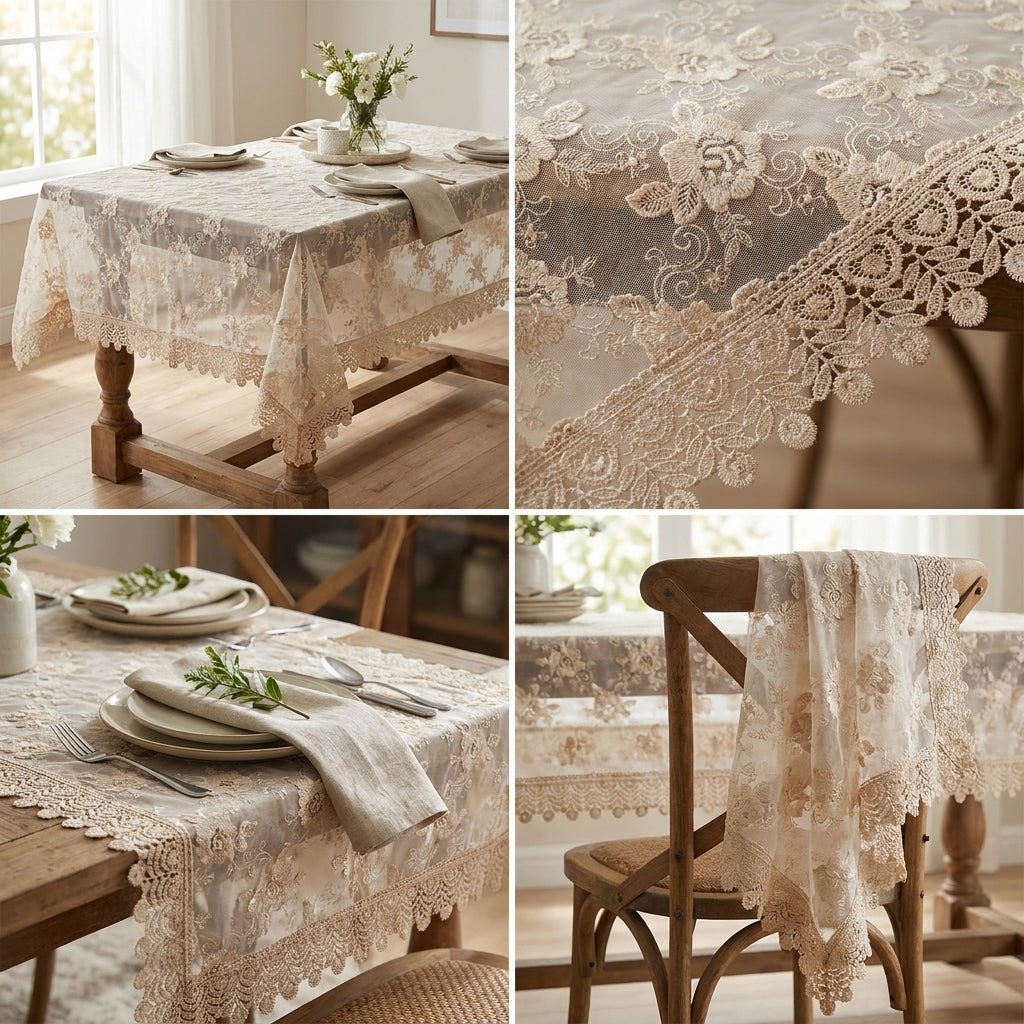 Premium Lace Dining Table Cover – 4 Seater