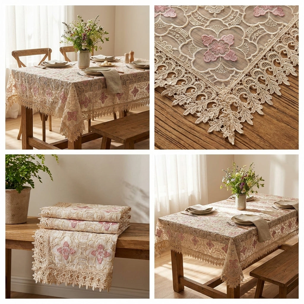 Premium Lace Dining Table Cover – 4 Seater