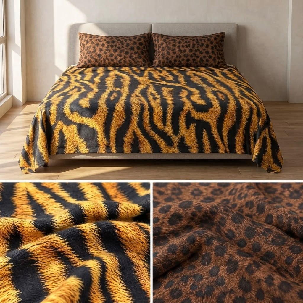 Wild Safari Luxury Animal Print Thick Cotton Bedsheet Set – King Size 3 Pcs