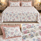 English Garden Premium Cotton Floral Bedsheet Set with Designer Lace Pillow Covers – 108 x 108 Inch