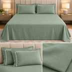 Egyptian Pure Cotton Plain Bedsheet Set with Designer Piping Pillow Covers – 108 x 108 Inch
