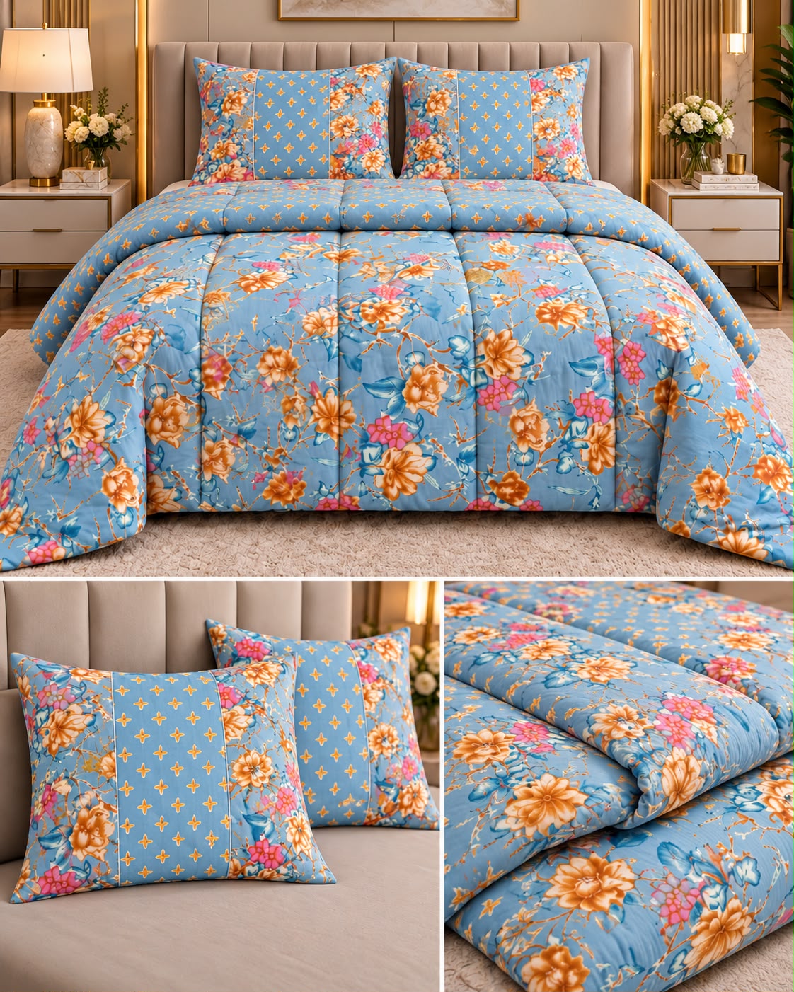Premium 4 PC Mulmul AC Quilt Set – Organic Cotton Summer Collection Product Code :- 55B385RKEH