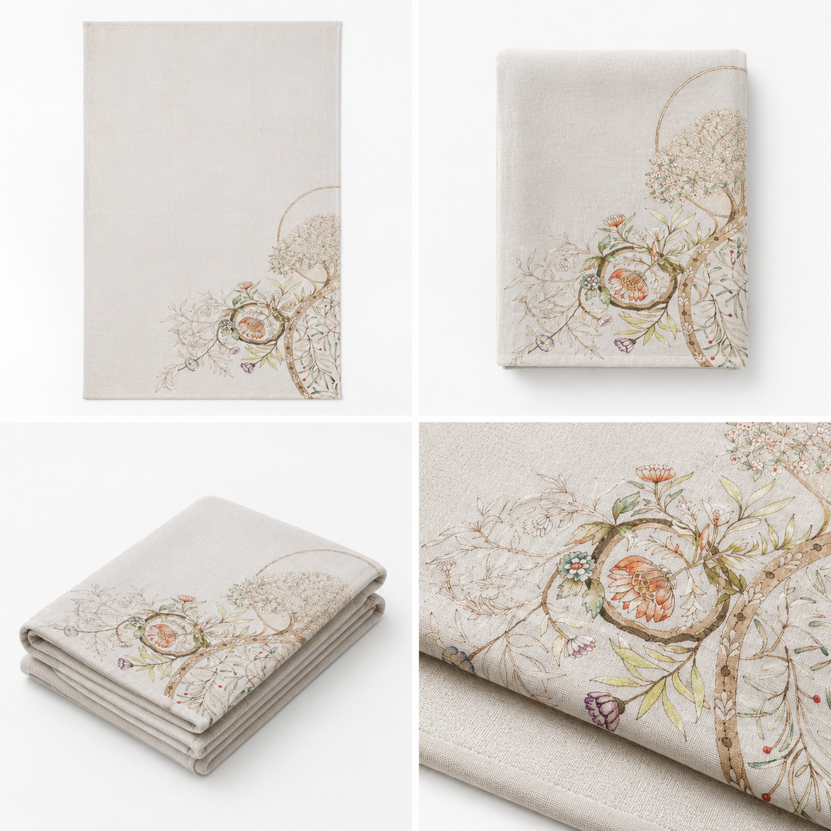 Botanical Sketch Cotton Bath Towel – Artistic Floral Print | 75 × 150 CM